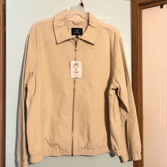 George Other - NEW MEN George Cream Soot Corduroy Full Zip Jacket Medium